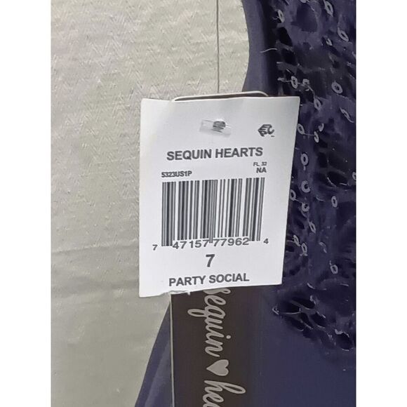 Sequin Hearts Junior's Women's Sequined Lace-Back Scuba Dress - Navy 7 - Picture 5 of 8